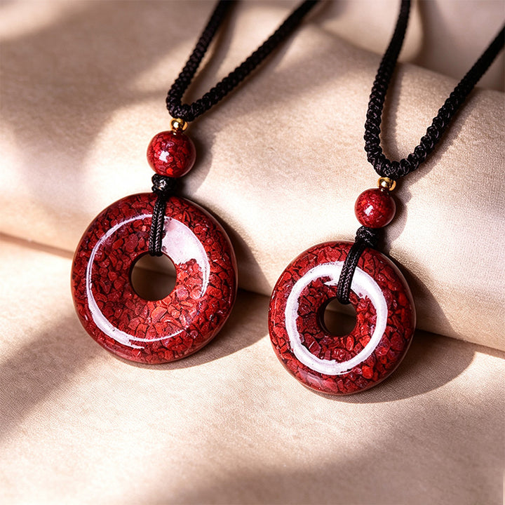 Crystal Cinnabar Peace Donut Pendant Necklace