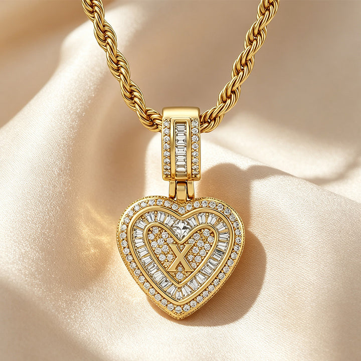 Initial Double Heart Pavé Necklace
