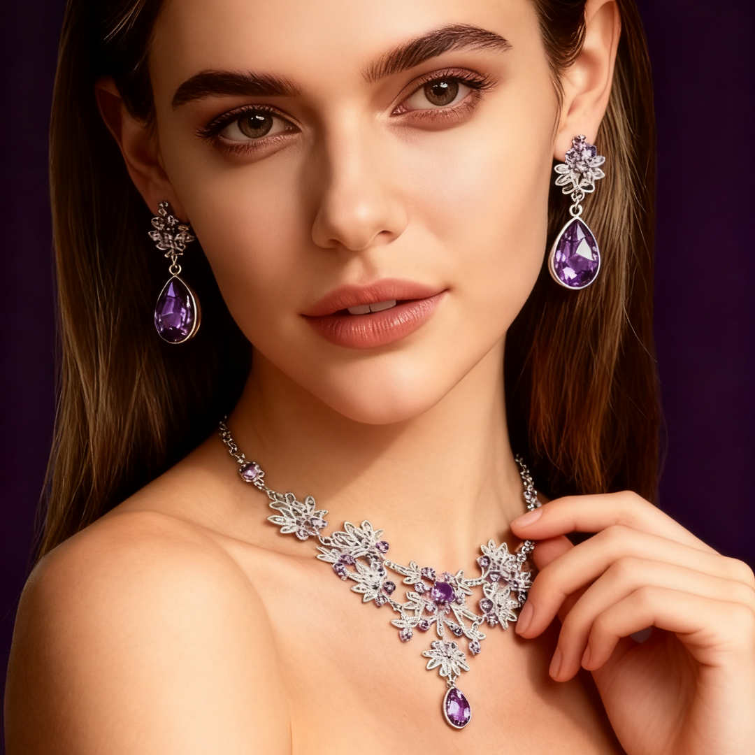 Amethyst Diamond Necklace &amp; Earring Set
