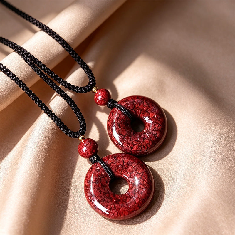 Crystal Cinnabar Peace Donut Pendant Necklace