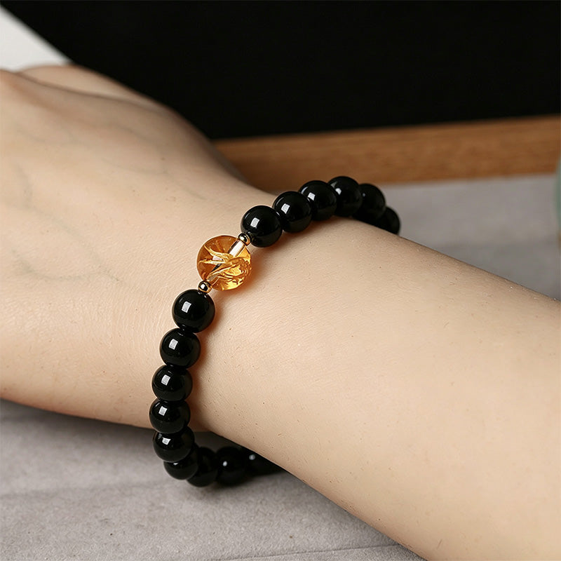 Clear Quartz &amp; Black Onyx Beaded Bracelet Collection