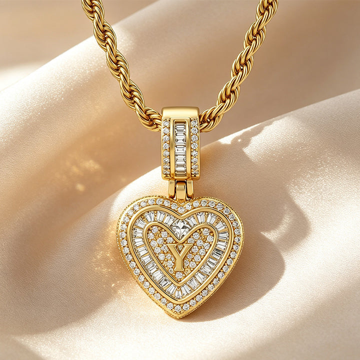 Initial Double Heart Pavé Necklace