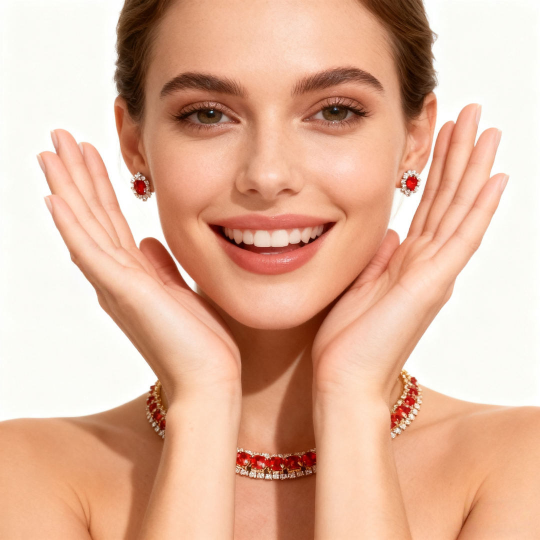 Red Crystal Diamond Necklace &amp; Earring Set