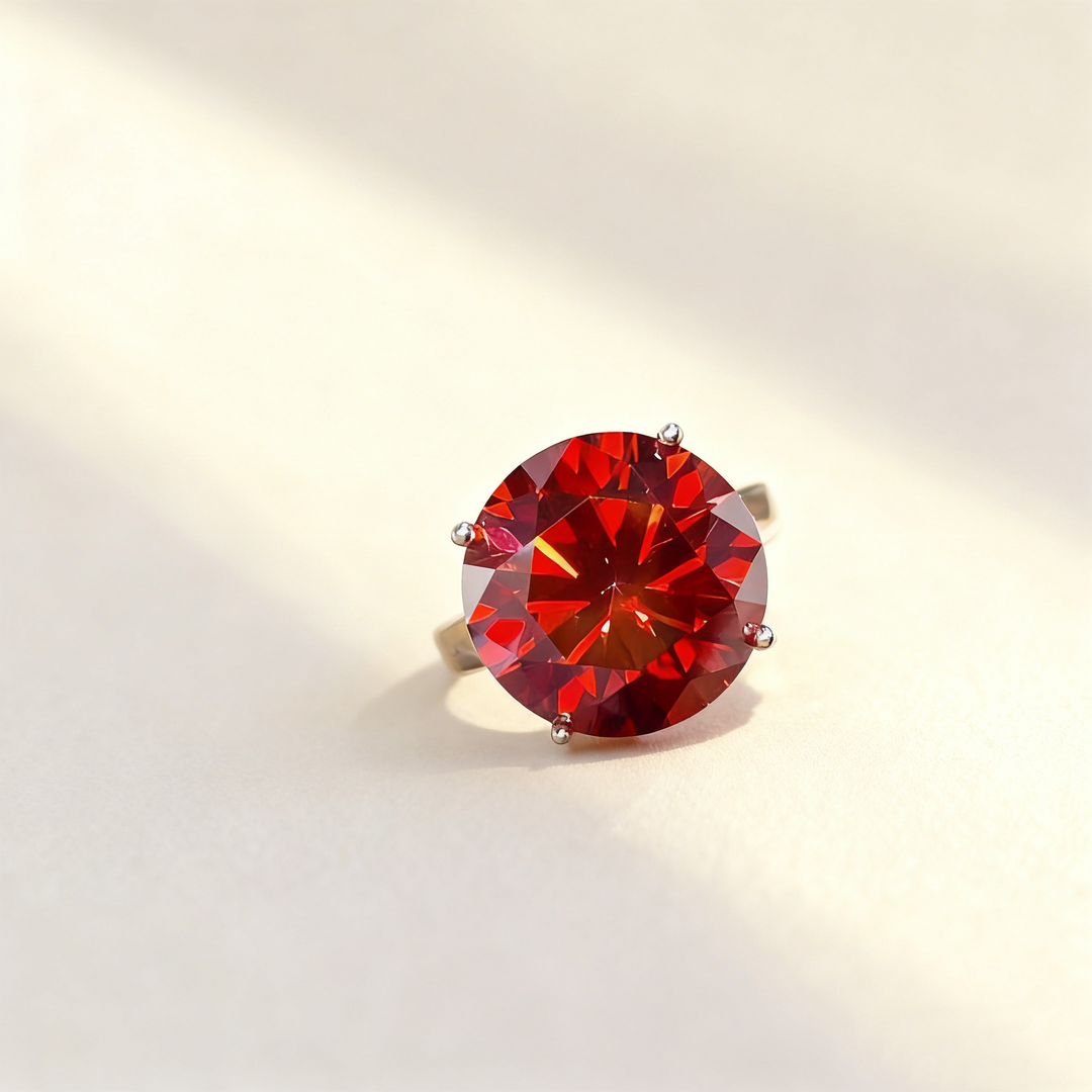 Dove Blood Red Moissanite Ring