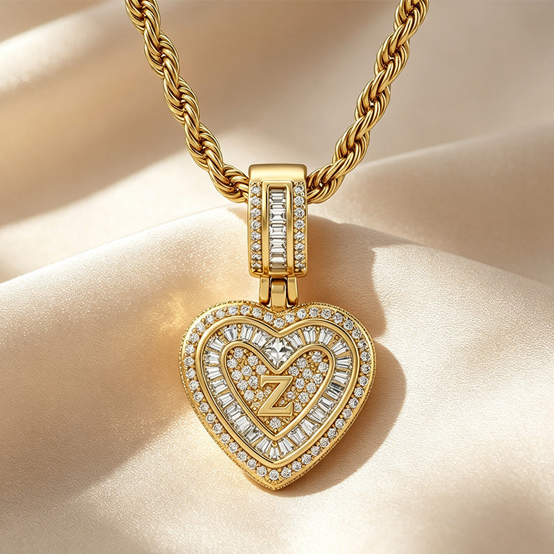 Initial Double Heart Pavé Necklace