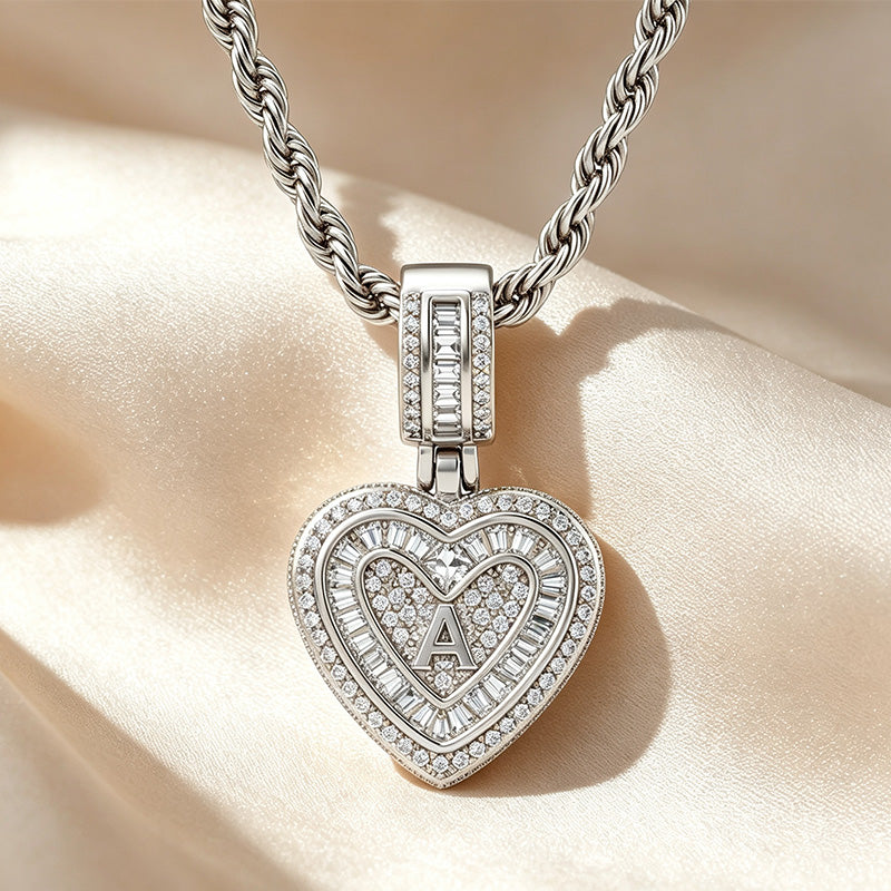 Initial Double Heart Pavé Necklace
