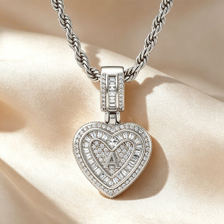 Initial Double Heart Pavé Necklace
