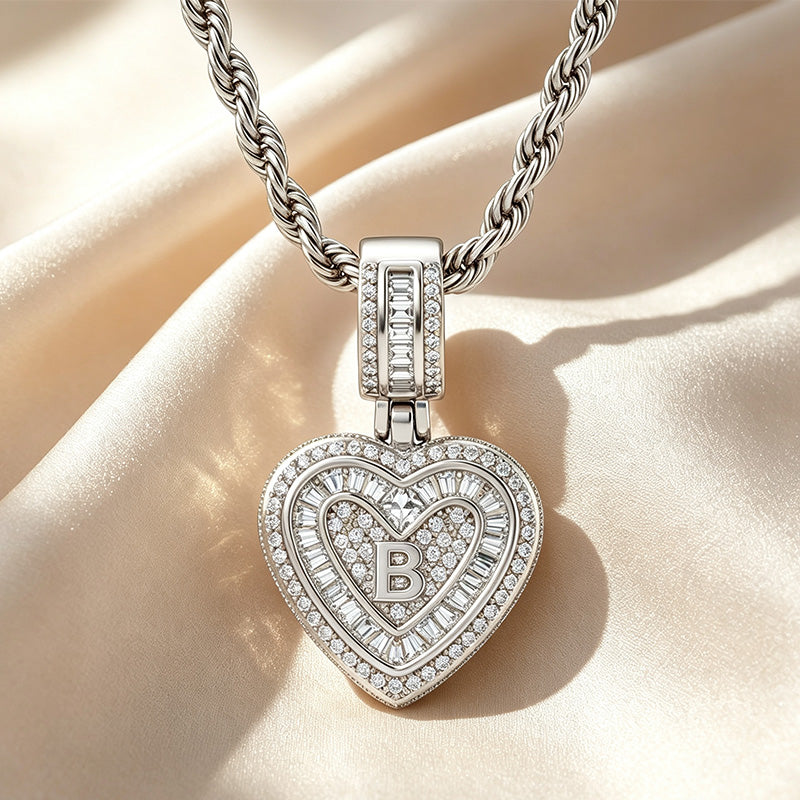 Initial Double Heart Pavé Necklace