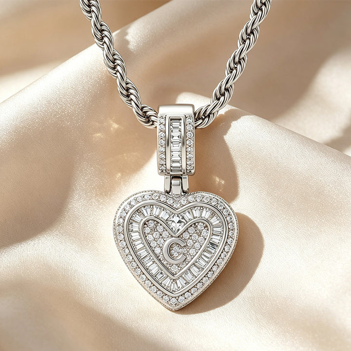Initial Double Heart Pavé Necklace