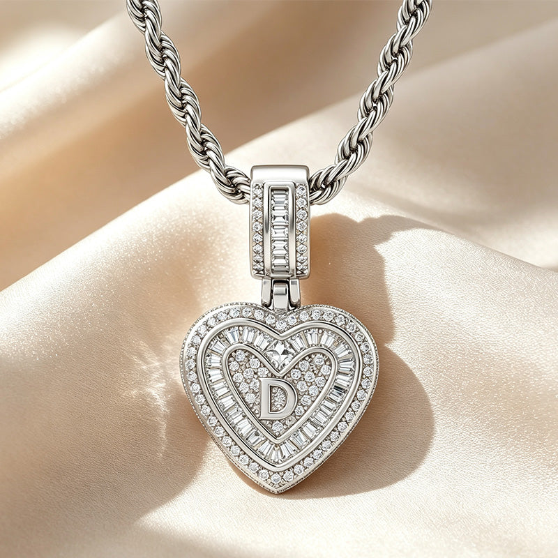 Initial Double Heart Pavé Necklace