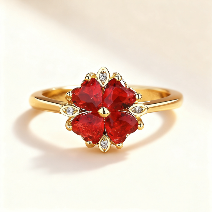 Heart-Cut Red Crystal Ring with Pavé Diamonds