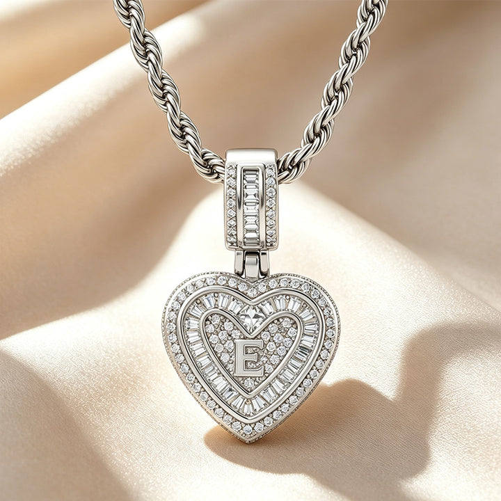 Initial Double Heart Pavé Necklace