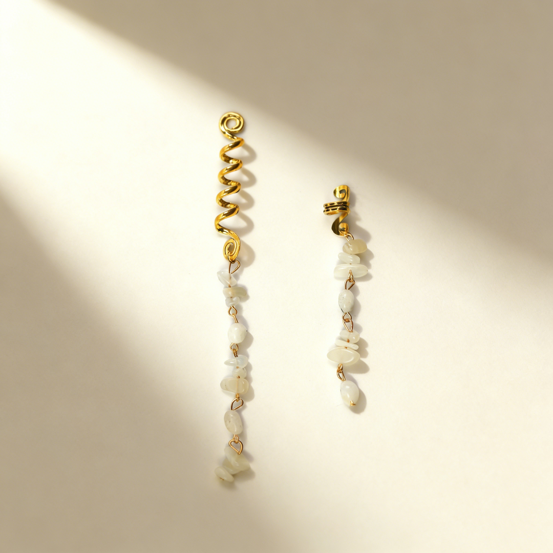 Natural Gemstone Pendant Spiral Hair Ring