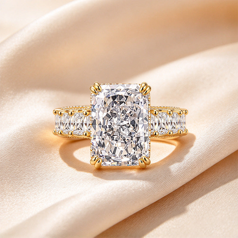 Emerald Cut Full Pavé Moissanite Ring
