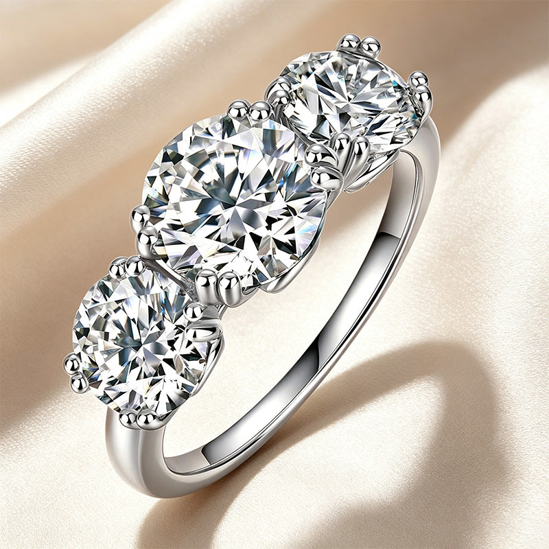 Three-Stone Round Cut Four-Prong Ring