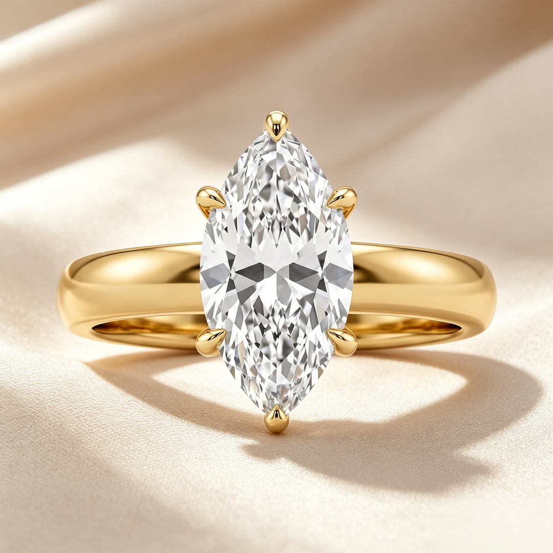 Marquise Three‑Stone Bridal Ring Set