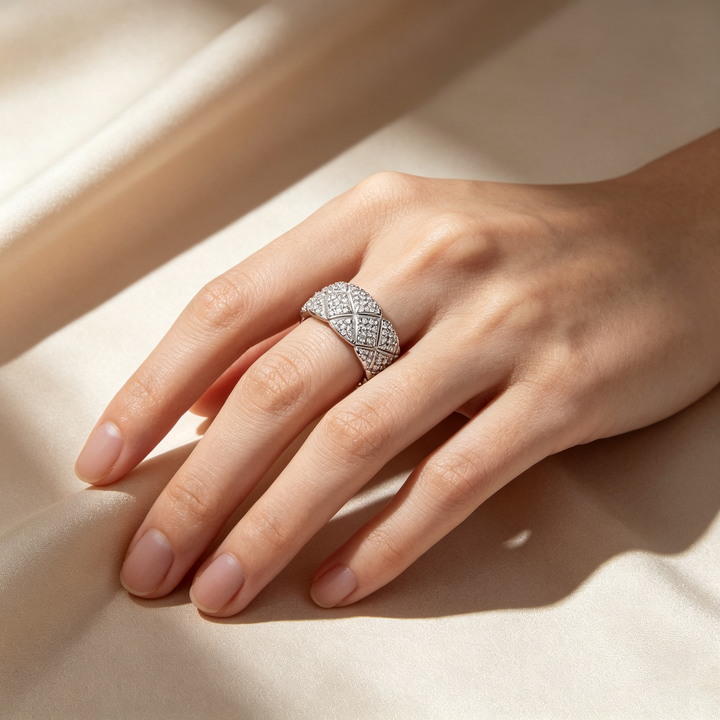 Quilted Pave‑Set Moissanite Wide Band Ring