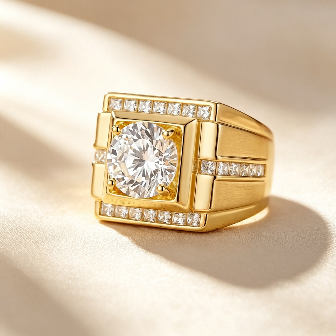 Square Halo Solitaire Moissanite Men&