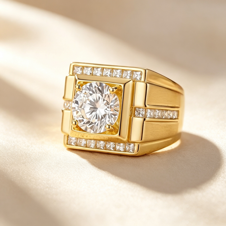 Square Halo Solitaire Moissanite Men&