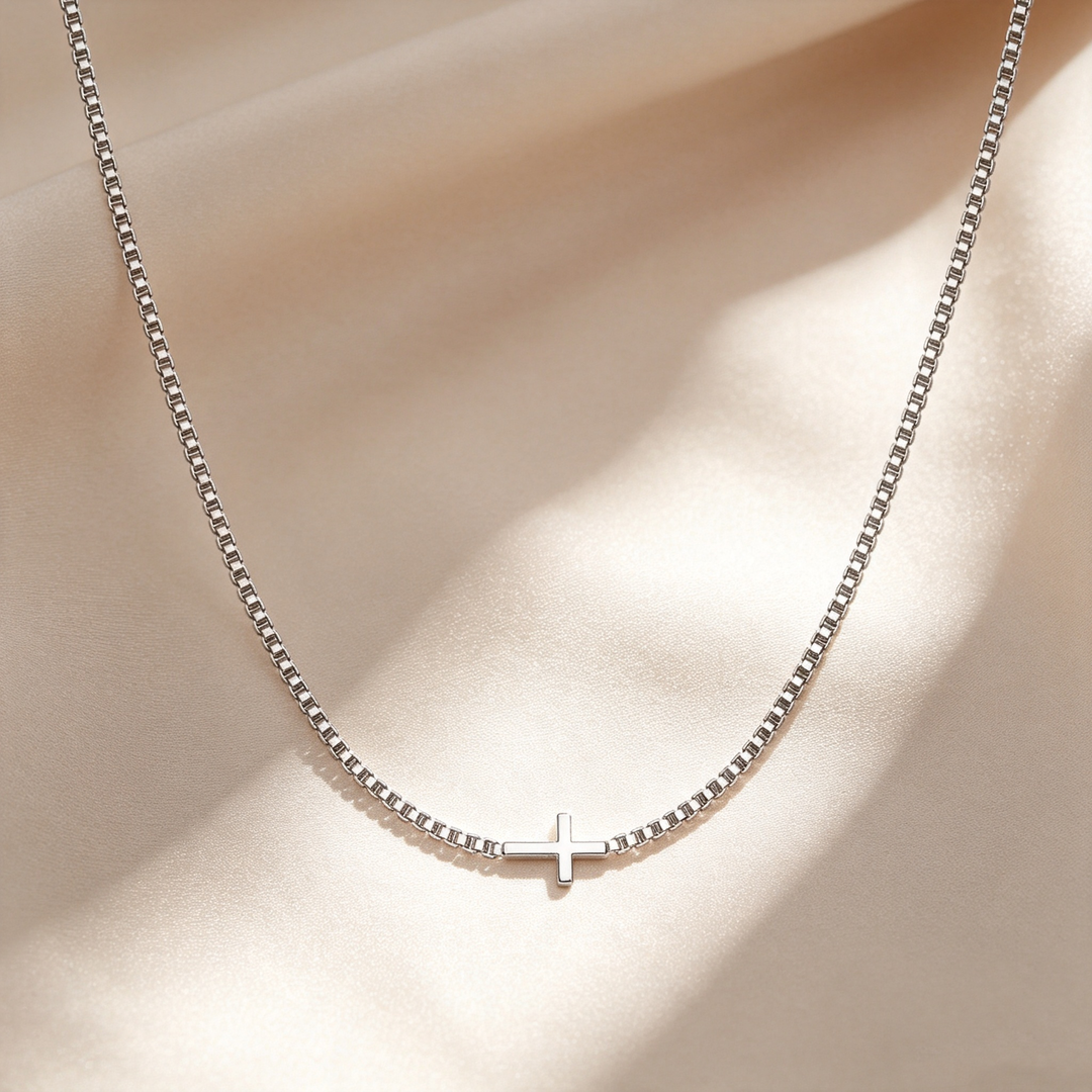 Minimal Cross Box Chain Pendant Necklace