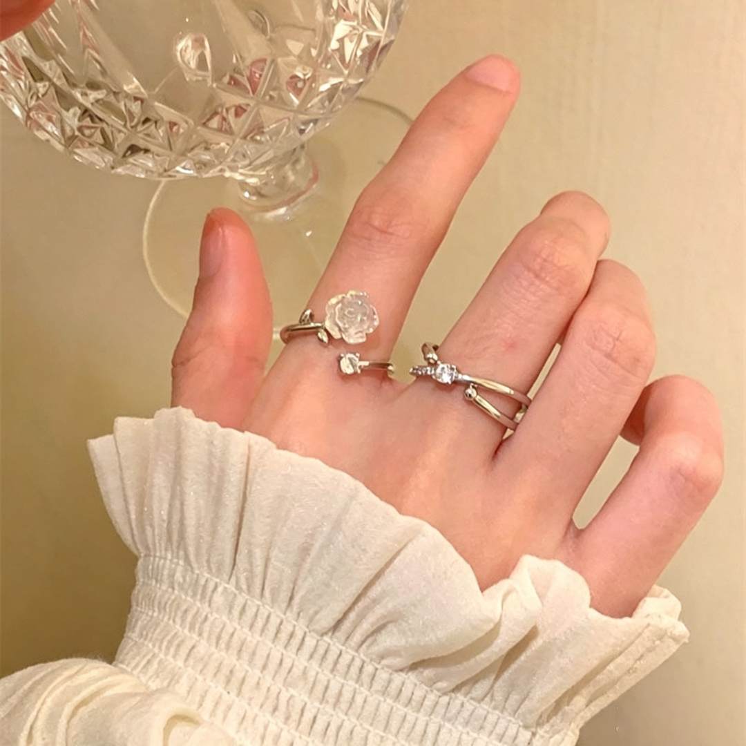Camellia Stackable Two‑Piece Open Ring Set