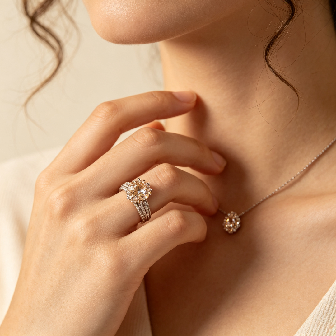 Oval Twisted Pave‑Set Solitaire Moissanite Engagement Ring