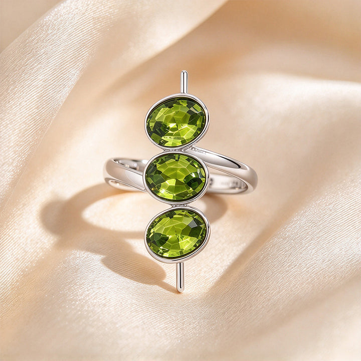 Oval Bezel Three-Stone Open Wrap Crystal Ring