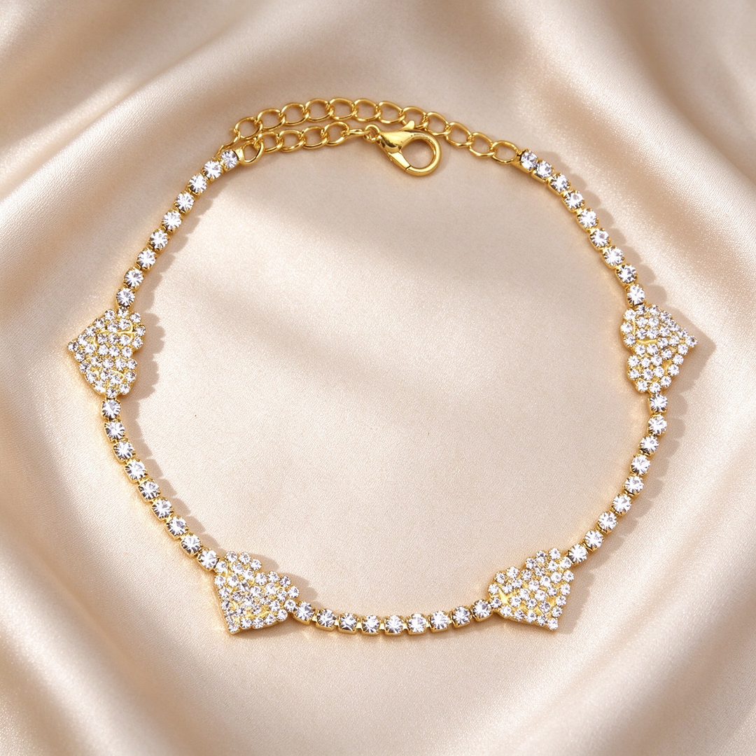 Pavé Heart Tennis Anklet