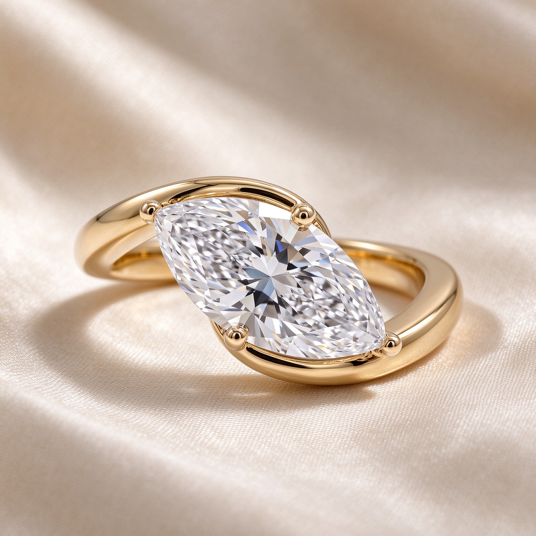 Marquise Four-Prong Bypass Solitaire Moissanite Ring