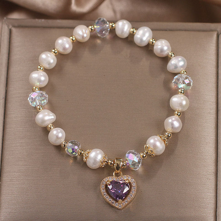 Amethyst heart natural freshwater pearl bracelet
