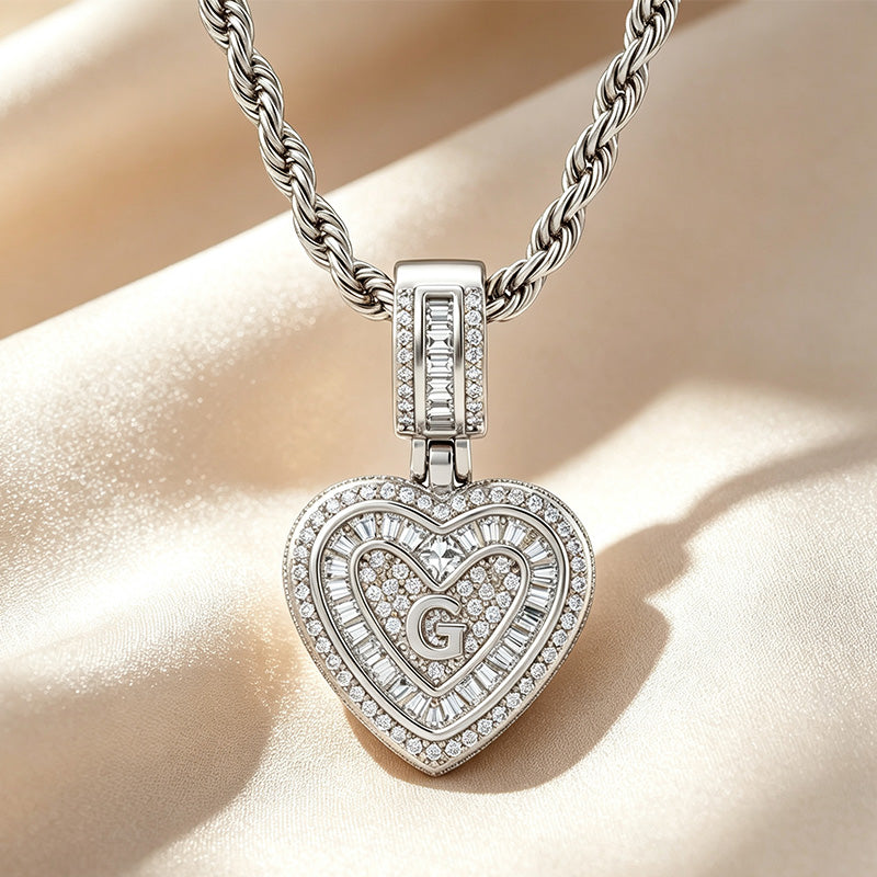 Initial Double Heart Pavé Necklace