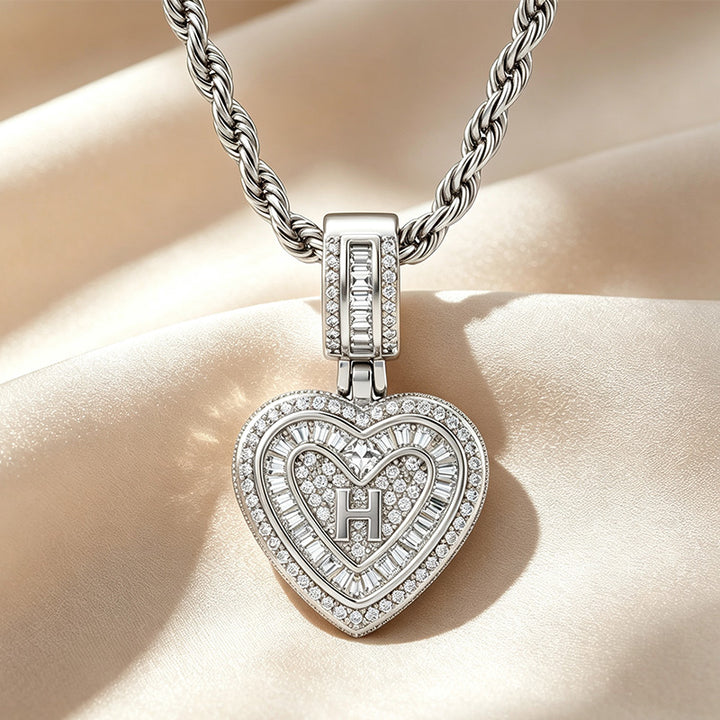 Initial Double Heart Pavé Necklace