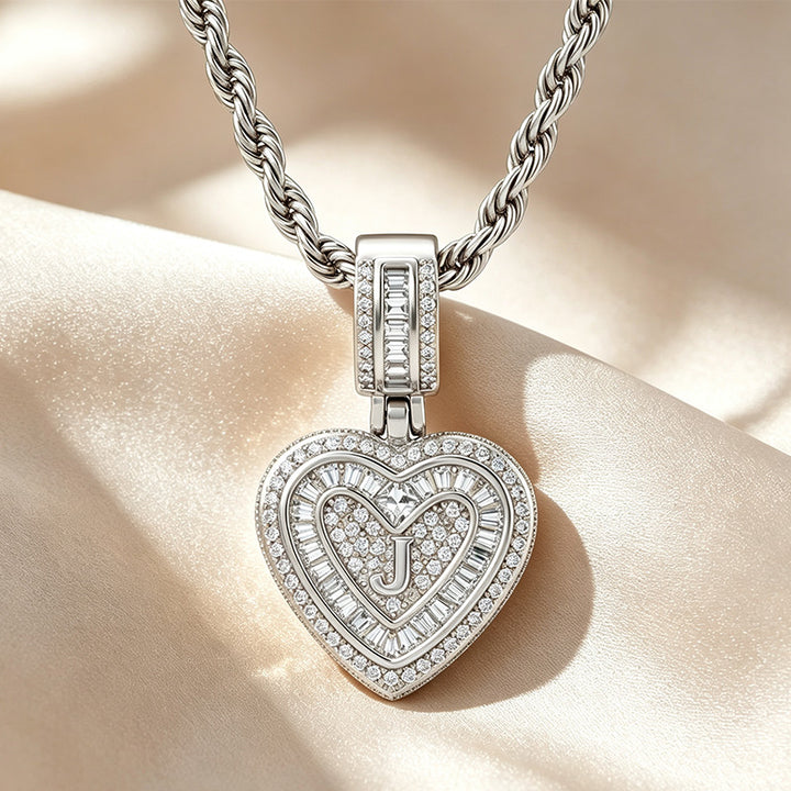 Initial Double Heart Pavé Necklace