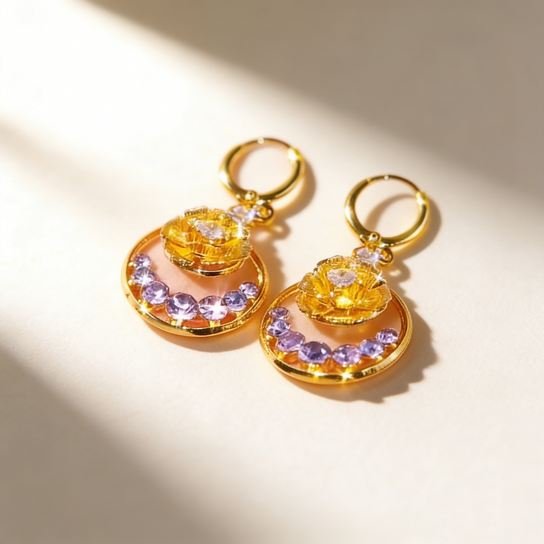 Tulle Rose &amp; Amethyst Earrings