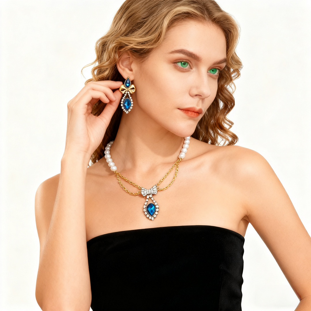 Aquamarine Teardrop Pearl Necklace &amp; Earring Set