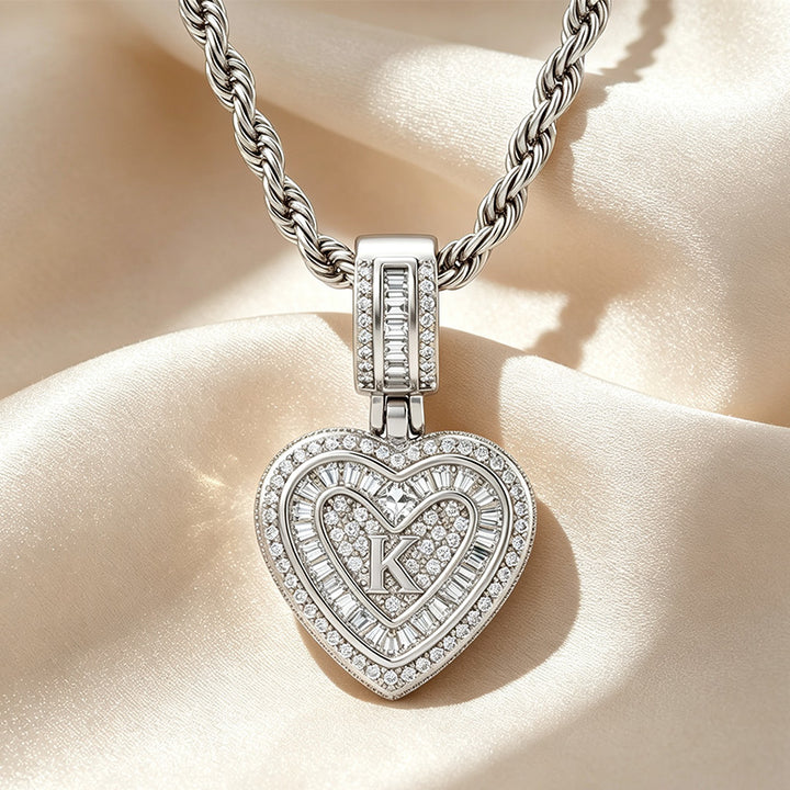 Initial Double Heart Pavé Necklace