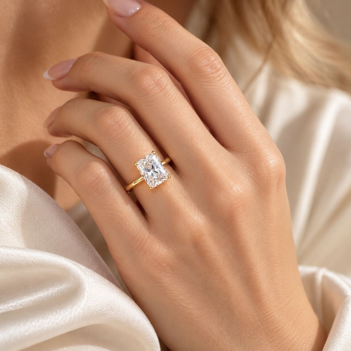 Radiant Four-Prong Solitaire Moissanite Ring