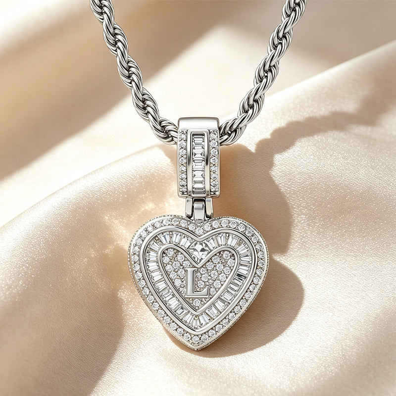 Initial Double Heart Pavé Necklace