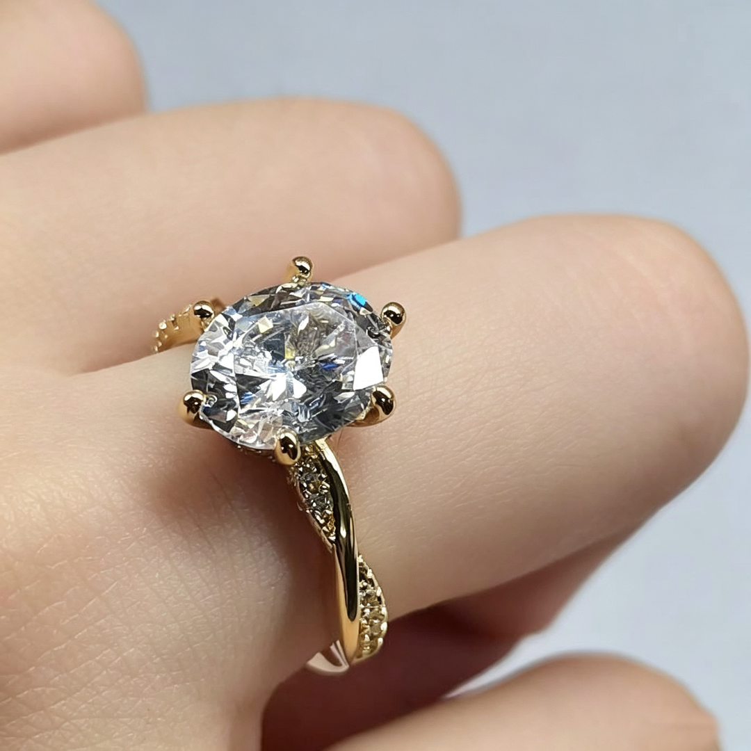 Oval Six‑Prong Twisted Pave Ring