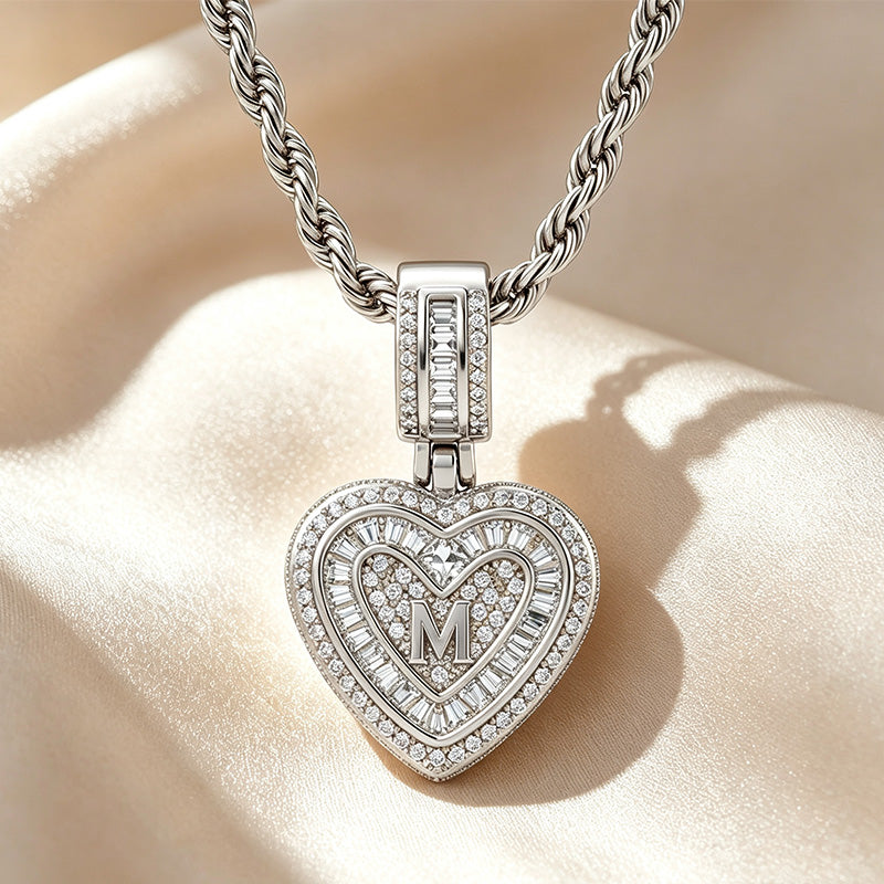 Initial Double Heart Pavé Necklace