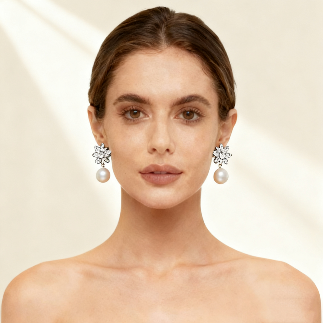 Clear Crystal &amp; Pearl Earrings