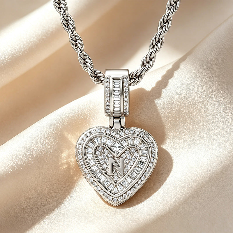 Initial Double Heart Pavé Necklace