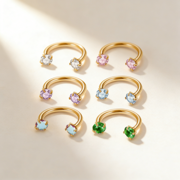 Double Gem Horseshoe Hoop Nose Ring