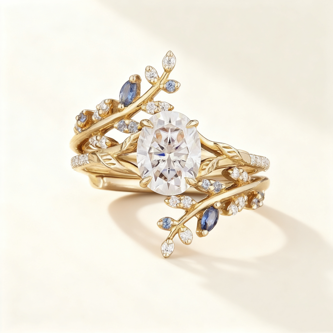 Natural Crystal Pavé Leaf Ring