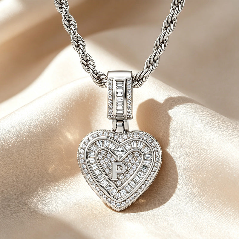 Initial Double Heart Pavé Necklace