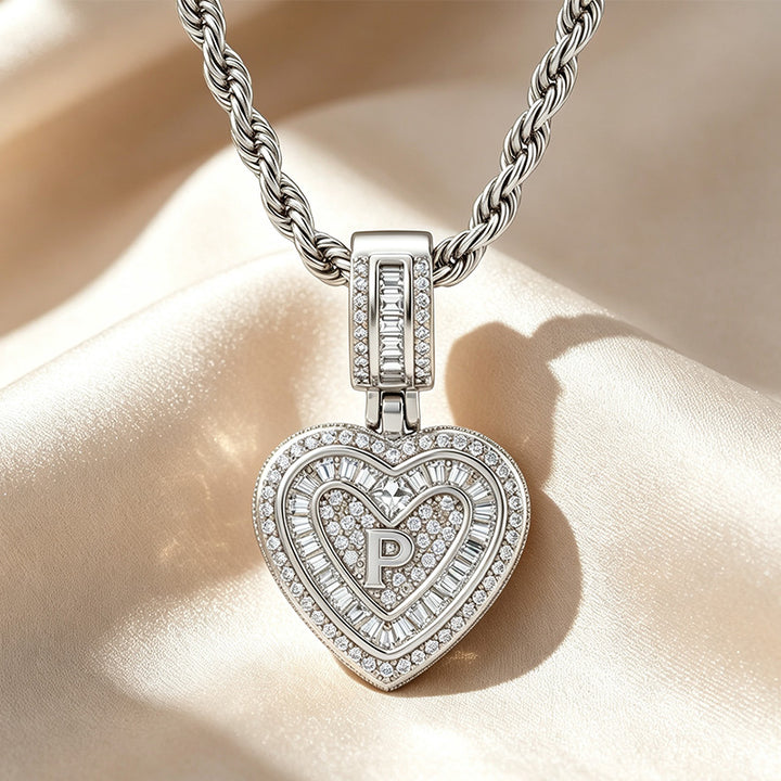 Initial Double Heart Pavé Necklace