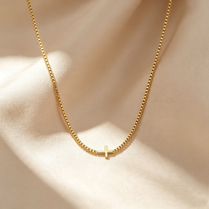 Minimal Cross Box Chain Pendant Necklace