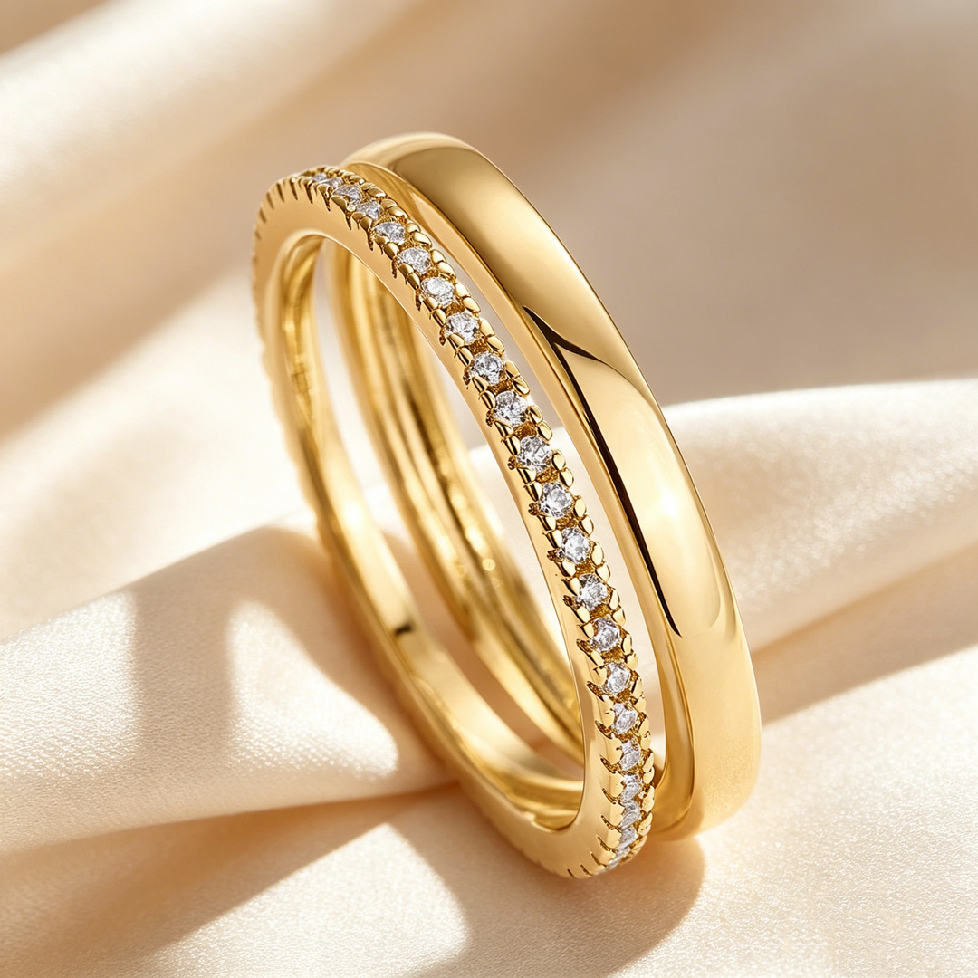 Half Ring Double Layer Pavé Half Eternity Ring – Orvellae
