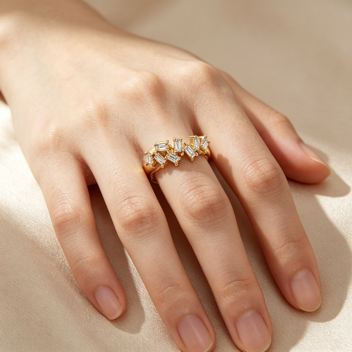 Baguette‑Cut Scattered Band Ring