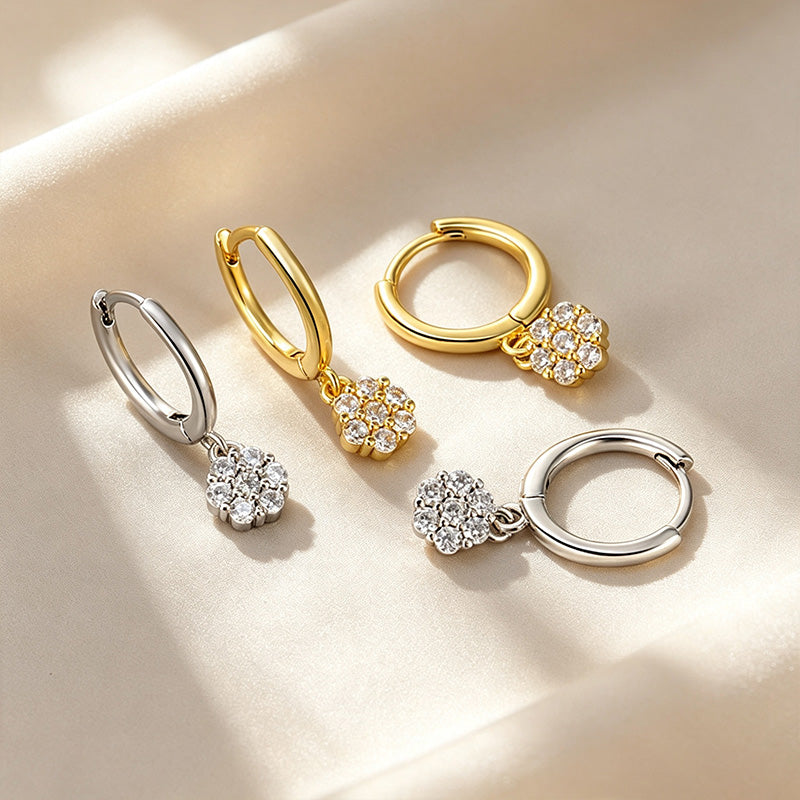 Round Cluster Charm Huggie Hoop Earring